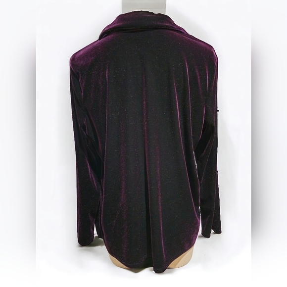 Kathie Lee Collection Womens Purple Velour Button Down [L] - Picture 3 of 3